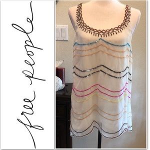 Free People Colorful Sequin Scalloped Tunic Top